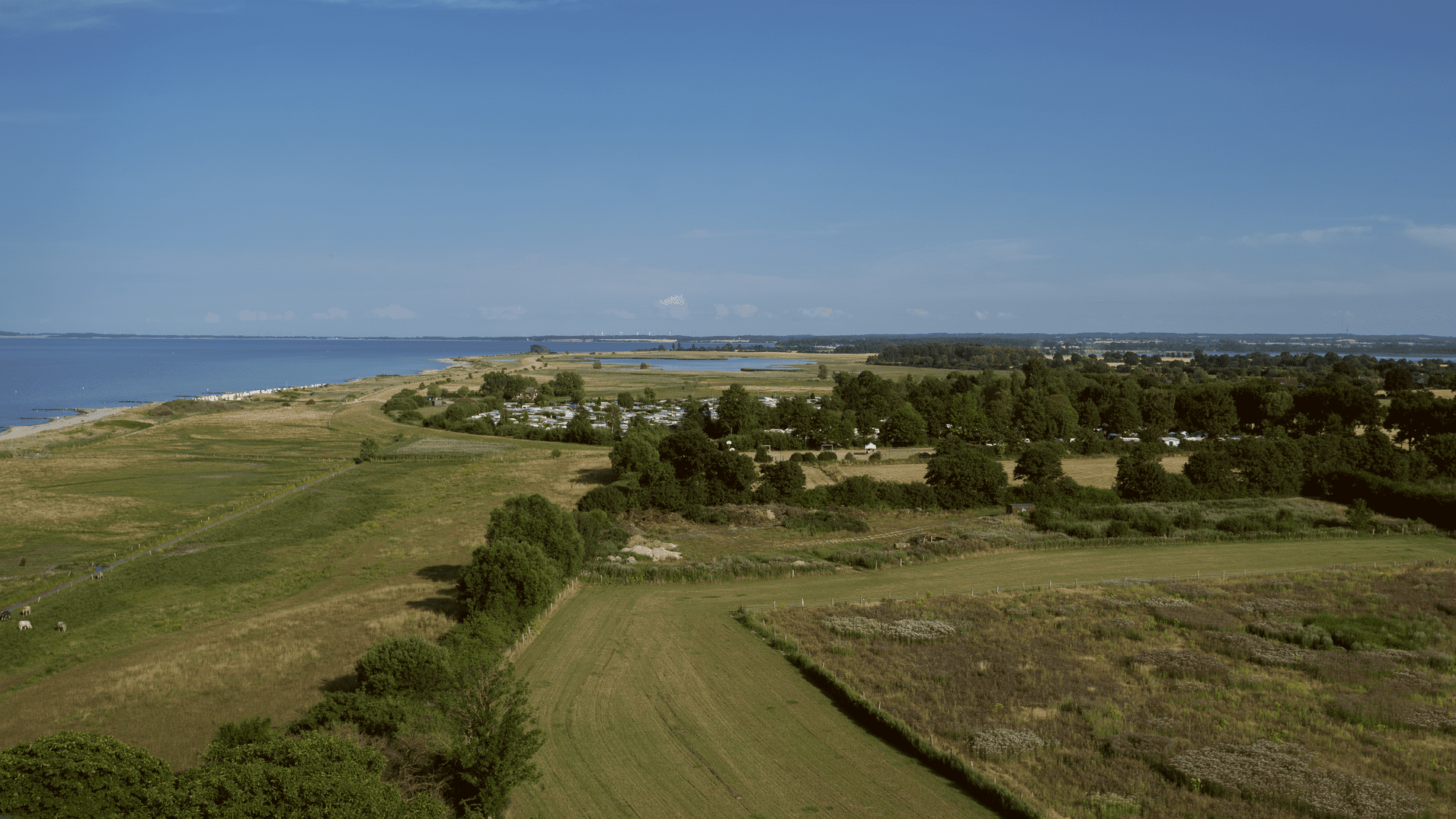 Luftaufnahme des Zeltlagers an der Ostsee-Küste.