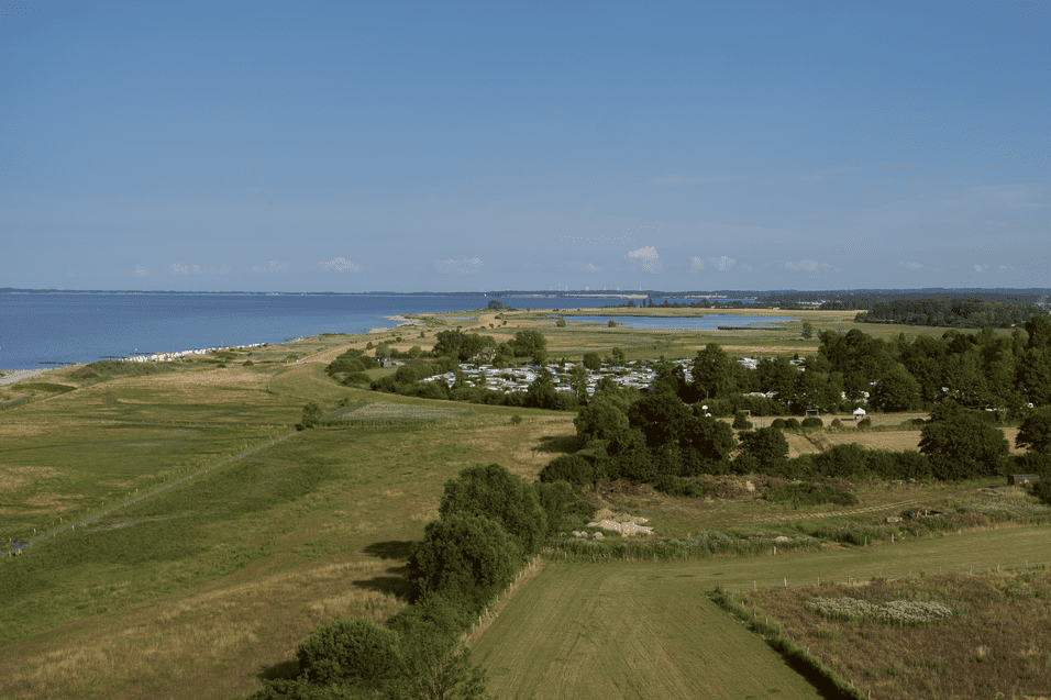 Luftaufnahme des Zeltlagers an der Ostsee-Küste.