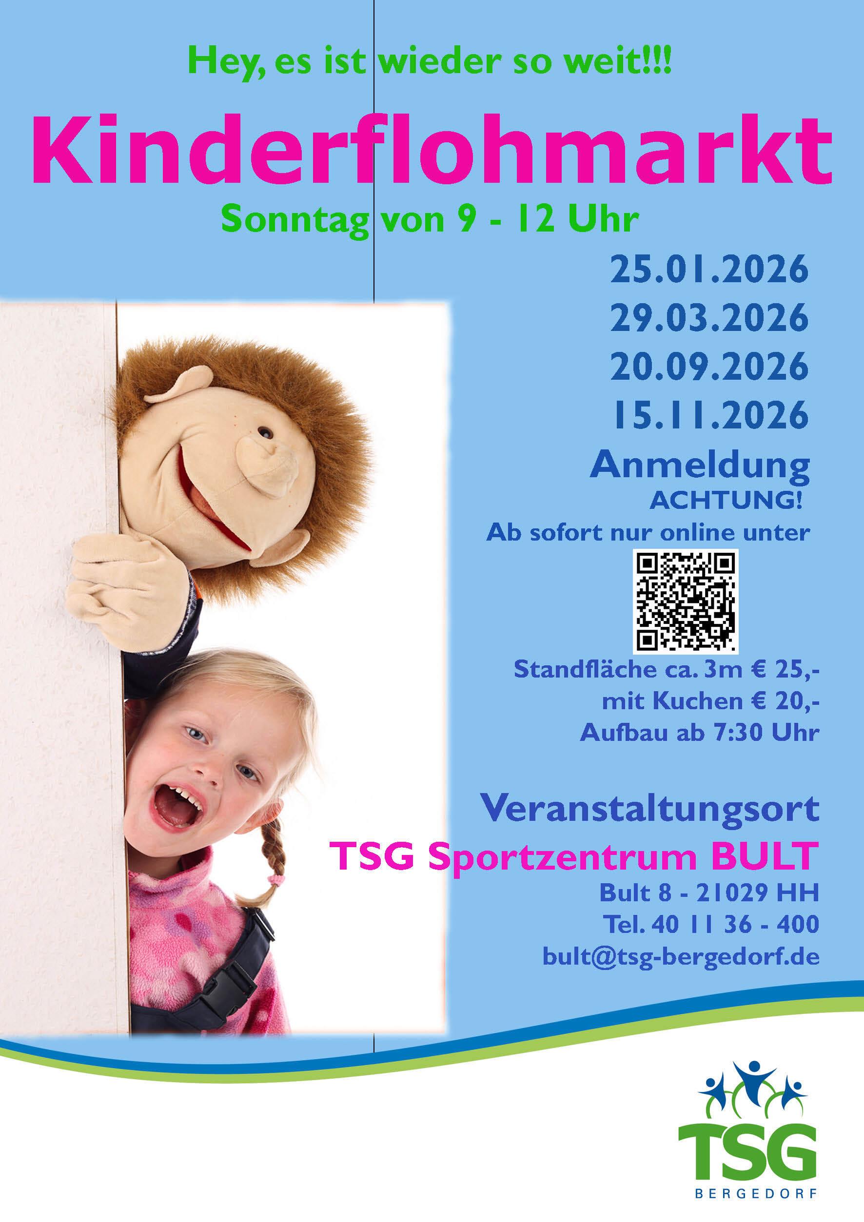 Flyer- Kinderflohmarkt an den Terminen: 20.09.2026, 15.11.2026. von 9-12 Uhr